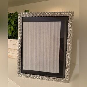 Elegant Silver Toned Photo Frame Ornate Decorative Border with Rhinestones NEW